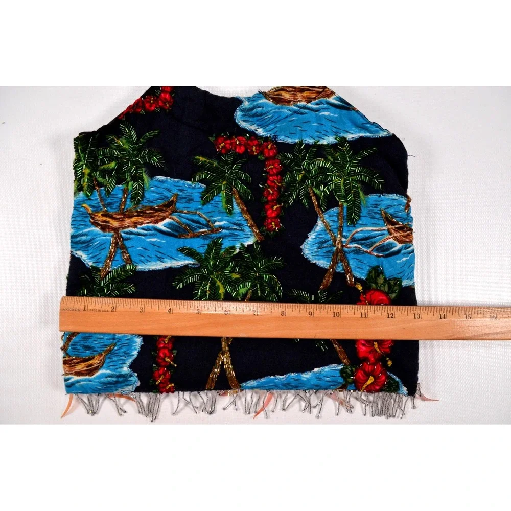 Hawaiian Purse Double Bamboo Handles Hibiscus‎ Floral Catamaran Beaded Fringe